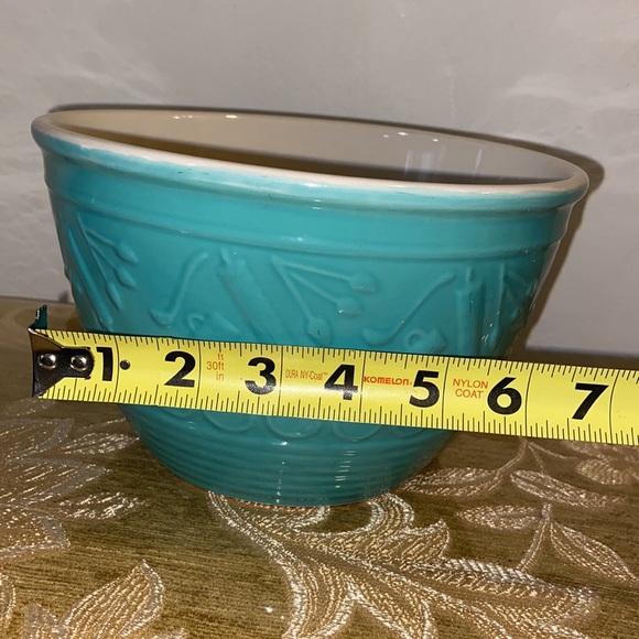 VINTAGE GOOSEBERRY PATCH JADE GREEN POTTERY CERAMIC BAKING MIXING BOWL GORGEOUS - Picture 7 of 7